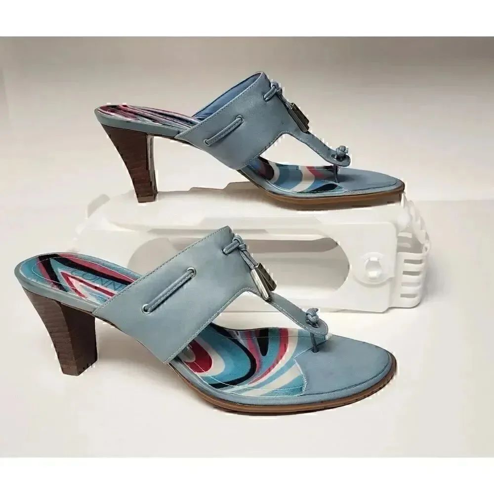 Connie City Lights T-Strap Blue Sandal Heel Shoes Size 8M